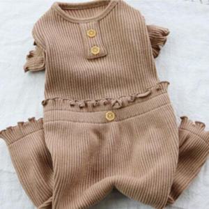 반려견반팔올인원 강아지 골지 레이스 올인원 브라운 1P 점프수트 긴팔