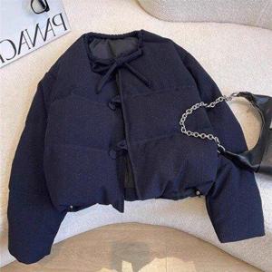 [아리엘스타일]리본디테일 라운드넥 누빔자켓 헤뉴알숏패딩