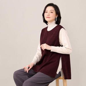 [애비뉴투지]엄마옷 프렌즈 도톰한 루즈핏 여성 봄 가을 겨울 라운드 트임 하프 조끼 V10122 50대 60대