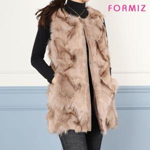 포미즈 폭스 양가죽 로브 롱 베스트 여우 털 조끼 모피 퍼 자켓