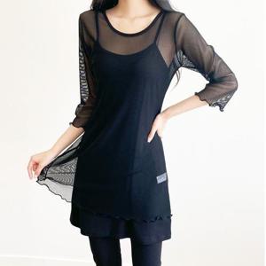 까르죠아 빅사이즈 망사 칠부 롱 블라우스