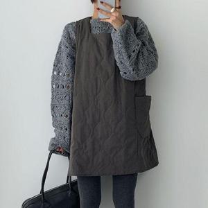 [삐까삐까]오버핏 퀼팅 뷔스티에 원피스 빅포켓 누빔 패딩 미니원피스 겨울 레이어드룩