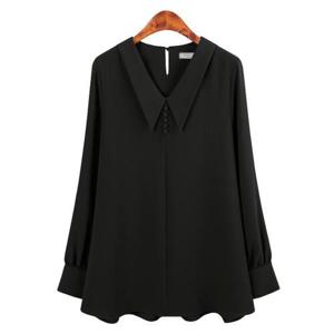 [허밍퍼플]여성용 4972-그란데 블라우스 빅사이즈 찰랑한 셔링 주름 콩단추 카라 블랙 큰언니 여성의류