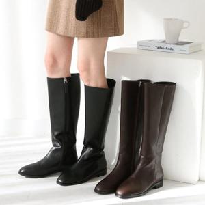 [비비오]발편한 통넓은 여성 빅사이즈 스퀘어 가죽 롱부츠