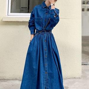 [드레스허그]밀라 블루 데님 롱 원피스