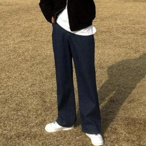 [피팅남]남자 우로 겨울 융기모 와이드 데님팬츠