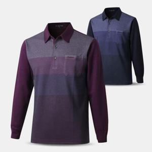 [아즈바이]남성 기모 배색 긴팔 카라 티셔츠 YDW05 중년 겨울