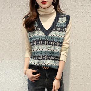 [프리티 글라라]패턴 브이넥 니트조끼 캐주얼 스웨터 베스트 vs-56 (39239824)