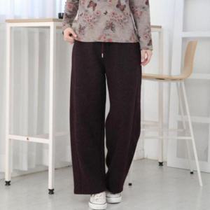 [에이치플러스몰]겨울 중년 여성 모던 와이드 밴딩 팬츠 기모 통바지