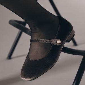 (그레이/버건디) 벨벳 진주 메리제인 플랫슈즈 2cm HPWWFEFT01