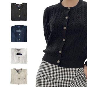 타미힐피거 여성 라운드넥 케이블 가디건