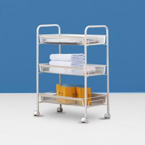 [APP전용] 이동식 3단/4단/5단 메쉬 틈새 수납선반 트롤리(화이트)