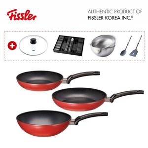 [휘슬러] 레비탈 플러스 레드 3종 + 28cm 유리뚜껑 + 커트러리 5인조+ 채반&믹싱볼 2종 + 실리콘 조리도구 2종