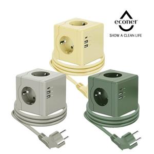 에코너 큐브 멀티탭 1.8m 전선형 콘센트 3구 C타입 USB포트 캠핑릴선 MT02