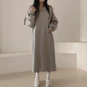 [APP전용][샵앤] 여성 기모 무지 루즈핏 등원 후드 롱원피스 WDMS-WDR-TS13747055