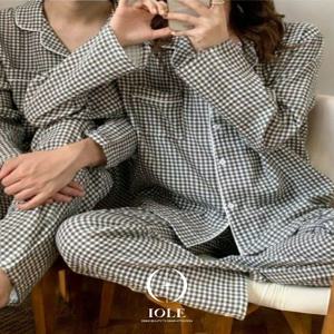 [커플 잠옷 체크 블랙] 오버사이즈 모던 그레이시 지지미 파자마 봄,가을,겨울용 데일리 홈웨어