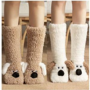 [3컬러] 뽀글이 캐릭터 강아지 수면양말 미끄럼방지 보온 귀여운 방한양말 FREE SIZE 3컬러