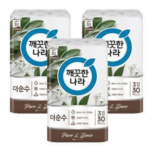 [깨끗한나라] 더순수 3겹데코 25m 30롤*3팩