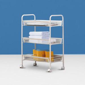 [APP전용] 이동식 3단/4단/5단 메쉬 틈새 수납선반 트롤리(화이트)