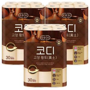 쌍용 코디 3겹 고창 황토 롤 화장지 30m 30롤 x3개