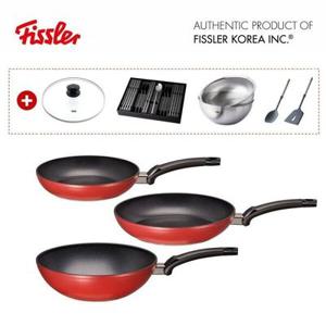 [휘슬러] 레비탈 플러스 레드 3종 + 28cm 유리뚜껑 + 커트러리 5인조+ 채반&믹싱볼 2종 + 실리콘 조리도구 2종