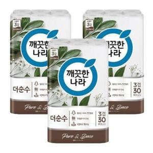 [깨끗한나라] 더순수 3겹데코 25m 30롤*3팩