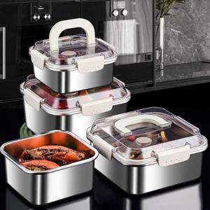 [해외]1+1 DS 핸디형 스테인레스 밀폐용기 사각 김치통 반찬통 보관용기 SUS316