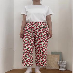 토마토 팬츠 채소 무늬 바지 거즈 순면 반 바지