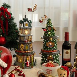 나비다드 돌아가는 홀리데이 산타 트리 타워 LED 크리스마스 소품 회전 오르골(캐롤 8곡)