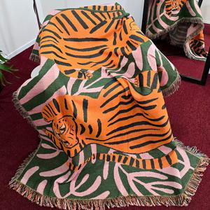 오렌지 타이거 아트 블랭킷  감성 캠핑 담요/소파커버