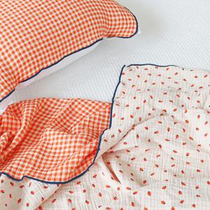 4중 거즈 당근 체크 양면사용 여름이불 겸 사계절 블랭킷 캠핑 담요 리버서블 이불