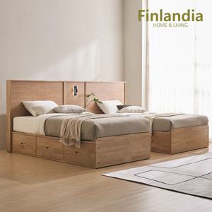 프렌드 원목 호텔형 트윈침대 신혼 부부 침대 수납프레임 SS+SS (협탁포함)