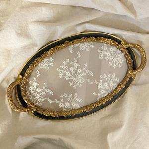 로즈 앤틱 레이스 자수 트레이 타원형 쟁반 향수 화장대 악세사리 정리대