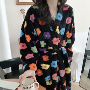 레인보우 플라워 극세사 수면 잠옷 가운 1color