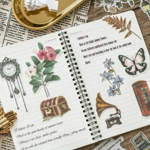 일러스트 조각 감성 스티커팩 감성스티커 세트 60매 빈티지다꾸 다이어리 꾸미기 꽃스티커