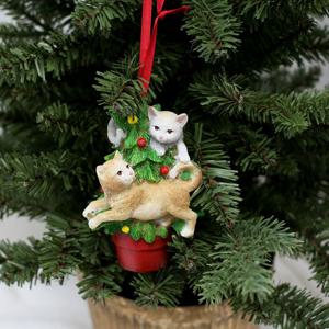 크리스마스 러블리 트리와 냥이 마블 오너먼트 트리 리스 장식 고양이 도자기 인형