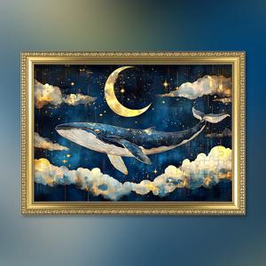 달과 별과 고래 직소 퍼즐+액자 세트 황금 1000피스