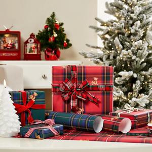 크리스마스 포장지 체크베어 2P