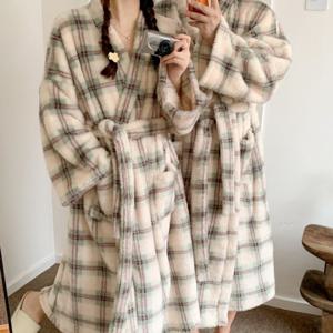 커플 브리즈 체크 극세사 수면 잠옷 가운 1color