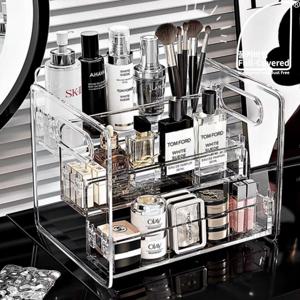 투명 손잡이 3단 화장품 트레이 향수 진열대 조립형 화장대 다용도 인형 수납정리대