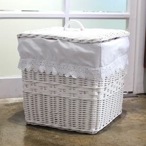 고급 등나무 뚜껑 라탄 바구니 화이트 빨래 수납 B405W