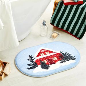 크리스마스 하우스 메모리폼 오벌 발매트 RED 45X65