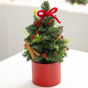 크리스마스 미니트리 화분 완제품 풀세트 레드리본 set 35cm 테이블 장식