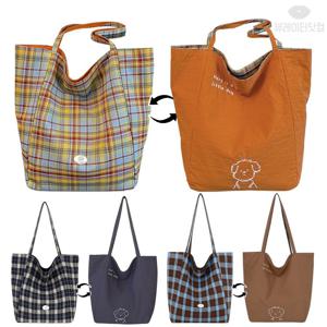 리틀독 체크 에코백 캔버스 양면 쇼퍼백 데일리가방