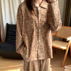 조르디 잔꽃 플라워 순면 피치기모 긴팔 잠옷 세트 1color