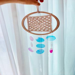 뜨개 썬캐쳐 드림캐쳐 손뜨개 뜨개 스퀘어 홀로그램 자개 벽꾸미기 월행잉 벽장식 -16cm