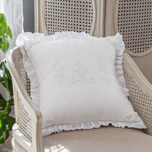 샴 허버폴레 (화이트) 린넨 자수 쿠션커버 60x60cm (솜별도)