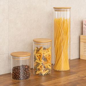 원목뚜껑 원형 내열유리병 1500ml 파스타 면 보관용기