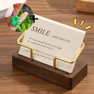 감성 우드 명함 꽃이 홀더 거치대 입사 개업 오픈선물 (+네잎클로버키링)