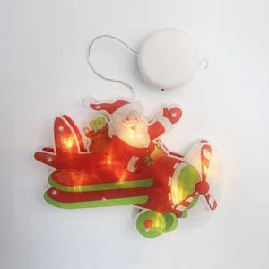 캐릭터 크리스마스 LED 조명 유리 부착식 무드등 비행기산타